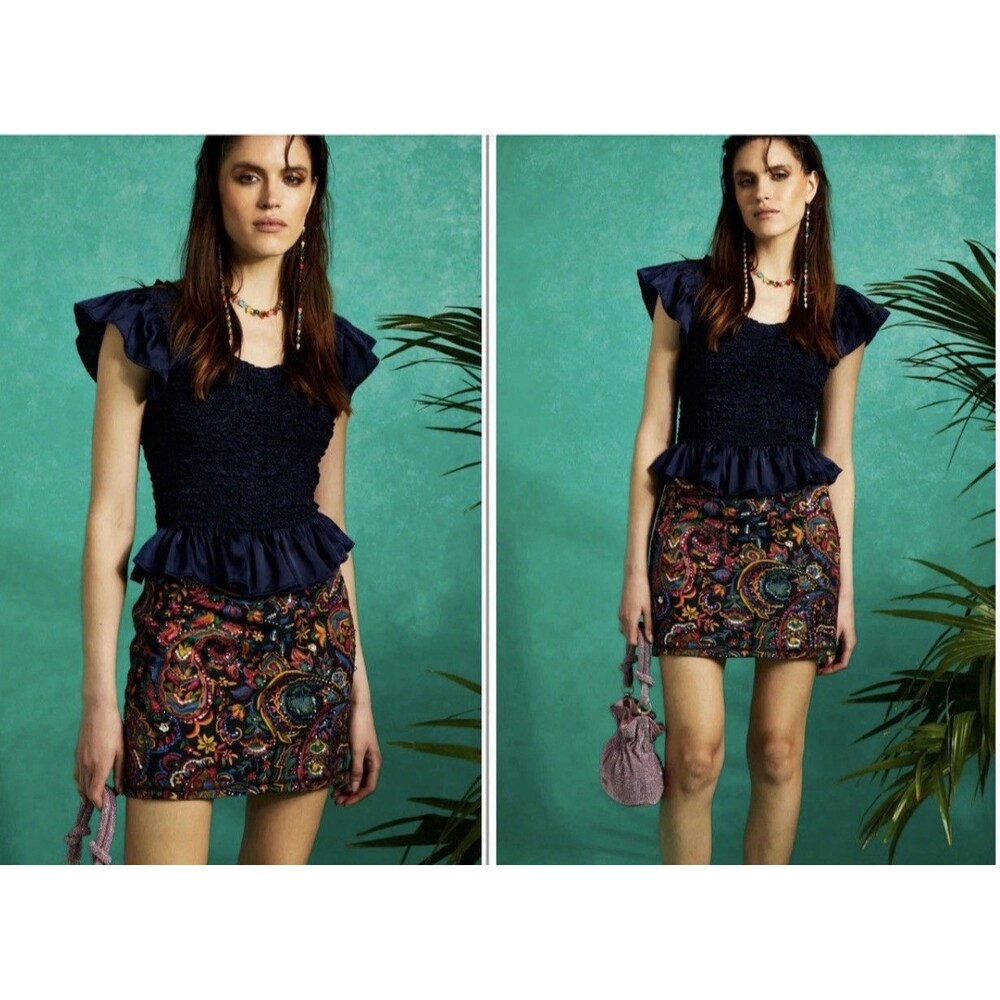 Love the‎ Label Couture Daphne Lux Jersey Sequined Mini Skirt LARGE Multicolor